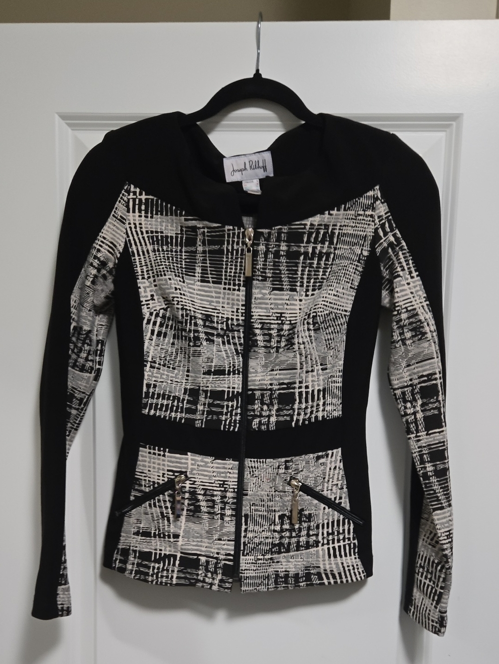 Joseph Ribkoff Black and White Printed Zip Front Jacket